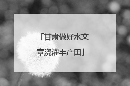 甘肃做好水文章浇灌丰产田